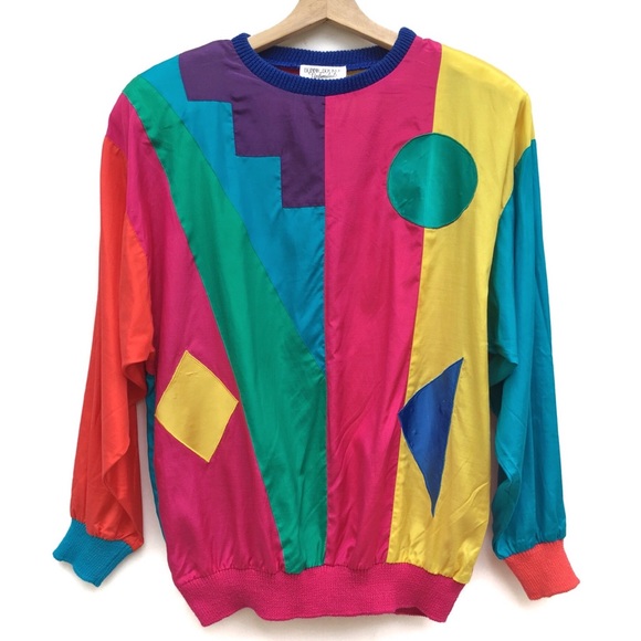Vintage Tops - Vintage 90s Colorful Rainbow Colorblock Blouse